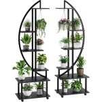 Lot de 2 supports de plantes d'int�rieur � 6 �tages en m�tal incurv� avec 2 crochets de suspension, 175cm, ...