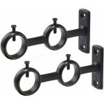 Lot de 2 supports pour tringle  rideaux - crochets doubles - noir - guazhuni