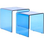 Lot de 2 tables d'appoint modernes minimalistes rectangulaires en verre tremp� bleu kendall