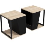 Lot de 2 tables basses bouts de canap guridons design acier noir panneaux noir aspect chne clair