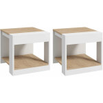 Lot de 2 tables basses bouts de canap guridons design panneaux blanc aspect chne clair