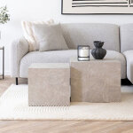 Lot de 2 tables basses carr�es 40 et 50 cm ? effet marbre beige ? mdf l�ger et esth�tique ? design contemporai ...