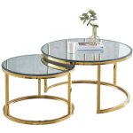 Lot de 2 tables basses gigogne arto gold et plateau en verre miroir