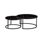 Lot de 2 tables basses gigogne arto mtal noir et plateau verre effet marbr noir