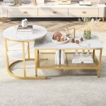 Eifson - lot de 2 tables basses gigognes , aspect marbre lisse, tagres ouvertes, table d'appoint rectangulai ...