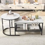 Eifson - lot de 2 tables basses gigognes , aspect marbre lisse, tagres ouvertes, table d'appoint rectangulai ...