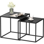 Lot de 2 tables basses gigognes carr�es style industriel en m�tal noir mat - dim. 40 et 35 cm