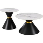 Lot de 2 tables basses gigognes en c�ramique  lune  - 70 x 70 x 42 cm - gris / blanc