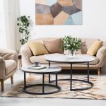 Wishdor - table basse gigogne ronde, lot de 2, table basse gigogne blanche, cadre en m�tal noir, placage ...