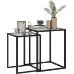 Lot de 2 tables basse gigogne - homcom - empilable - plateau en verre tremp cadre en acier, patins antidrapa ...