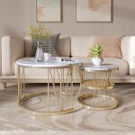 Tanant - lot de 2 tables basses gigognes rondes 45 / 70cm, motif marbre, cadre de support en forme de ...