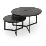 Meublorama - lot de 2 tables basses gigognes rondes bois noir ? collection lave ? style industriel