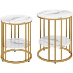 Homcom - lot de 2 tables basses gigognes rondes style art déco - 2 étagères - acier doré effet marbre ... Homcom - lot de 2 tables basses gigognes rondes style art déco - 2 étagères - acier doré effet marbre ...