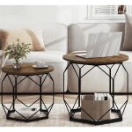 Woltu - lot de 2 tables basses gigognes table de salon, table d'appoint , table de caf� rond, plateau ...