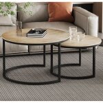 M&s - lot de 2 tables basses rondes 70 et 54 cm argent vieilli et noir