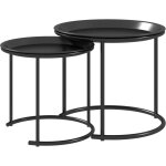 Lot de 2 tables basses rondes gigognes plateaux amovibles style industriel en acier � 43 et � 35 cm noir ...