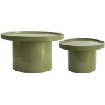 Lot de 2 tables basses rondes en mdf effet laqu� vert olive