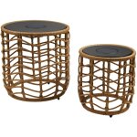 Lumisky - lot de 2 tables basses solaire nerita bois poly rotin 35 cm et 45 cm Lumisky - lot de 2 tables basses solaire nerita bois poly rotin 35 cm et 45 cm