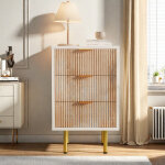 Lot de 2 tables de chevet, tables de chevet avec 3 tiroirs, finition textur�e, poign�es et pieds en m�tal, ...