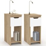 Idmarket ? lot de 2 tables de chevet 1 tiroir ? bois fa�on h�tre et blanc ? dimensions 20x30x50 cm ? ...