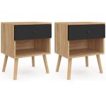 Lot de 2 tables de chevet emmie scandinaves 1 tiroir avec niche hêtre et noir Lot de 2 tables de chevet emmie scandinaves 1 tiroir avec niche hêtre et noir