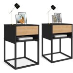 Lot de 2 tables de chevet ernest 1 tiroir et 1 niche noir et fa�on h�tre