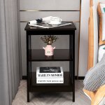Lot de 2 tables de chevet moderne à 3 niveaux 40x40x61cm table de nuit avec coussinets antidérapants ... Lot de 2 tables de chevet moderne à 3 niveaux 40x40x61cm table de nuit avec coussinets antidérapants ...