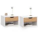 Lot de 2 tables de chevet murales cathy 1 tiroir avec niche fa�on h�tre et blanc