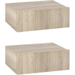 Lot de 2 tables de chevet murales avec tiroir - tables de nuit suspendues en panneaux particules aspect ...