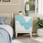 Lot de 2 tables de chevet, table de nuit avec 2 tiroirs, table d'appoint avec motif vague irrgulire, ...