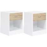 Lot de 2 tables de chevet olga 1 tiroir avec niche bois blanc et façon hêtre Lot de 2 tables de chevet olga 1 tiroir avec niche bois blanc et façon hêtre