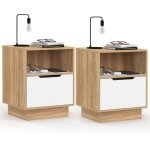 Idmarket ? lot de 2 tables de chevet 1 tiroir ? bois fa�on h�tre et blanc ? dimensions 40x34x50 cm ? ...
