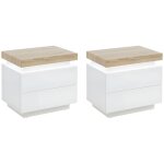 Vente - unique - lot de 2 tables de chevet - 2 tiroirs - mdf laqu - avec leds - coloris : blanc et chne ...