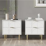 Lot de 2 tables de chevet avec 2 tiroirs, motif floral, 50x40x54cm, avec pieds et boutons dorés, style ... Lot de 2 tables de chevet avec 2 tiroirs, motif floral, 50x40x54cm, avec pieds et boutons dorés, style ...