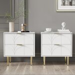 Lot de 2 tables de chevet avec 2 tiroirs, motif floral, 50x40x54cm, avec pieds et boutons dorés, style ... Lot de 2 tables de chevet avec 2 tiroirs, motif floral, 50x40x54cm, avec pieds et boutons dorés, style ...