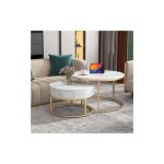 Modernluxe - lot de 2 tables gigognes avec tiroir - motif marbre - aspect brillant - blanc
