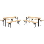 Sweeek - lot de 2 tables de rception pliantes bois de sapin 2 bancs naturel bayonne esprit brasserie ...