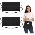Lot de 2 tabliers noirs serveur, 3 poches, usage homme / femme, restaurant, bar, cuisine, service pro ...
