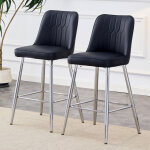 Lot de 2 tabourets de bar 100 cm avec repose - pieds, assise pu noir, structure m�tal argent�