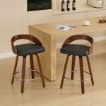 Lot de 2 tabouret de bar 360 degr�s pivotantes avec dossier bas, chaises de bar en bois avec assise en ...