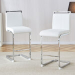 Lot de 2 tabourets de bar 96, 5 cm avec repose - pieds, pour salle � manger / cuisine, assise pu blanc, ...