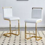 Lot de 2 tabourets de bar 96, 5 cm avec repose - pieds, pour salle � manger / cuisine, assise pu blanc, ...