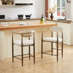 Lot de 2 tabourets de bar avec accoudoirs, style campagne moderne, cadre m�tal marron fonc�, assise tissu ...
