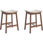 Lot de 2 tabourets de bar assise tapiss�e bois fonc� et beige dixon