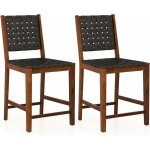 Lot de 2 tabouret de bar en bois massif, chaise de salle  manger avec tissage en cuir pu, chaise haute ...