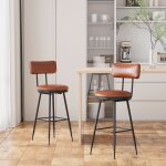 Lot de 2 tabourets de bar, chaises de bar, base en mtal, dossier haut confortable, pu, convient aux ...