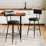 Lot de 2 tabourets de bar, chaises de bar, base en mtal, dossier haut confortable, pu, convient aux ...