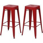 D�coshop26 - lot de 2 tabourets de bar chaises de comptoir en m�tal rouge design industriel empilable ...