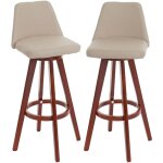 Dcoshop26 - lot de 2 tabourets de bar chaises comptoir rotatif en pvc crme et bois 040007455
