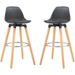 Lot de 2 tabourets de bar - chaise de bar avec dossier et repose - pieds - assise rembourr�e - cuir noir ...